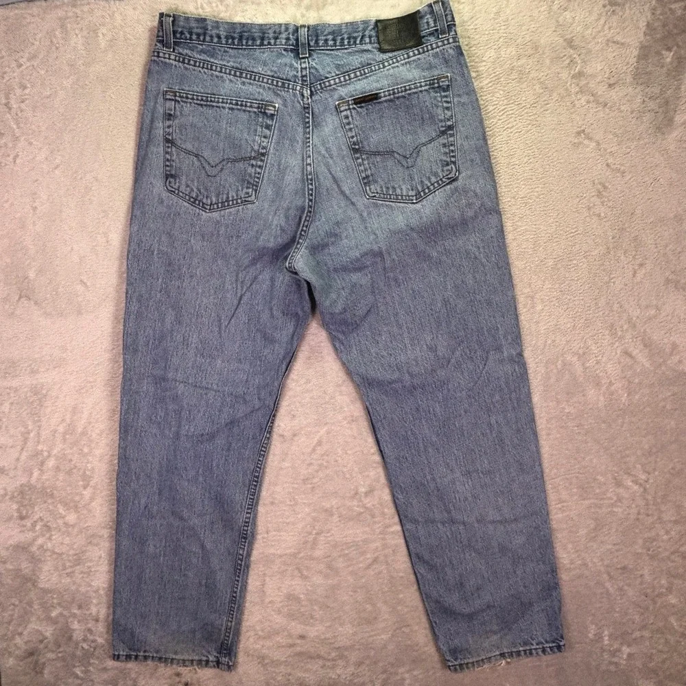 Harley Davidson Mens Jeans 36x30 Blue Straight Leg Embroidered Logo Denim